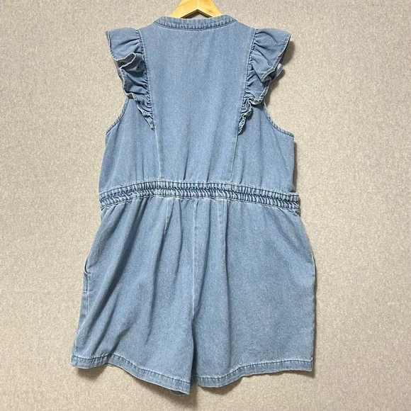 Eloquii Denim Shorts Romper Size 20 Elastic Waist Ruffles Summer Casual Everyday - Picture 5 of 9